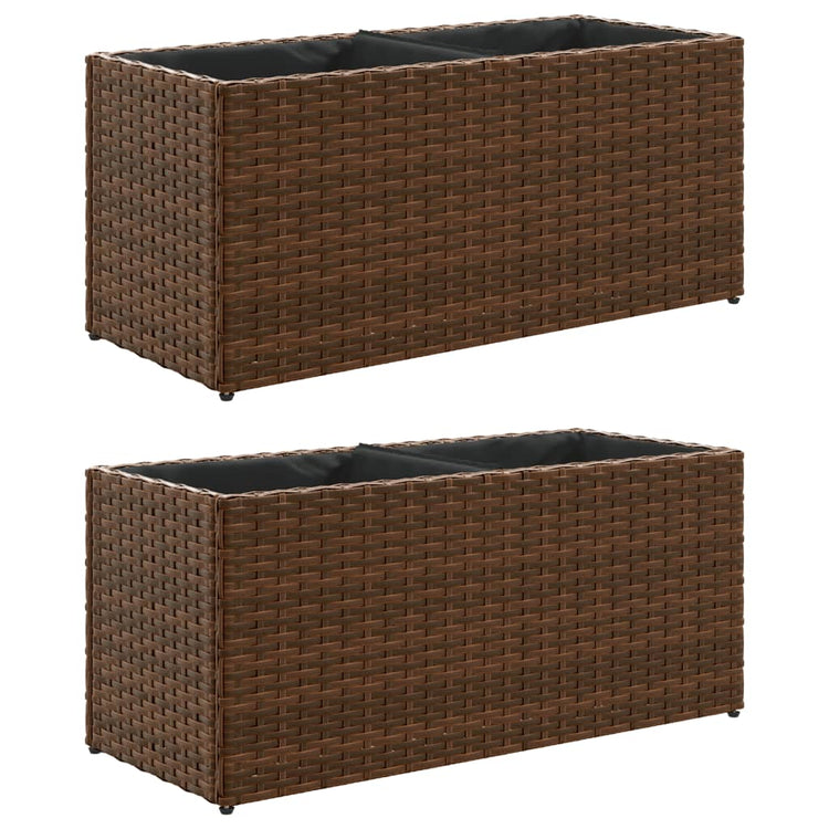 Vidaxl plantenbakken met 2 potten 2 st 72x30x32 cm poly rattan bruin