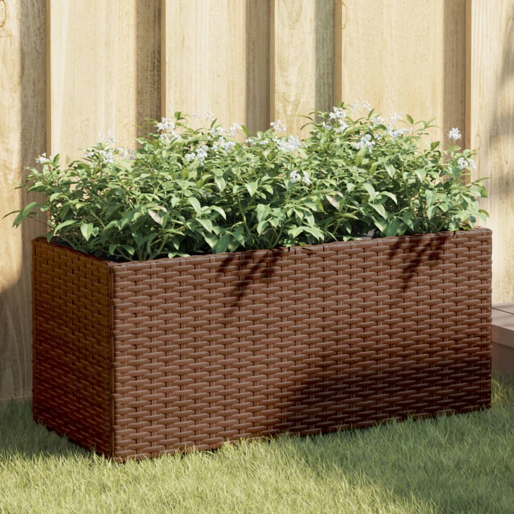 Vidaxl plantenbakken met 2 potten 2 st 72x30x32 cm poly rattan bruin