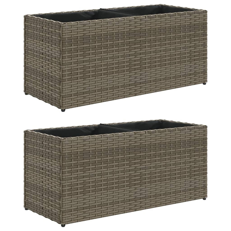 Vidaxl plantenbakken met 2 potten 2 st 72x30x32 cm poly rattan grijs