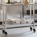 Vidaxl keukenwerktafel met wielen 110x30x85 cm roestvrij staal - afbeelding 1