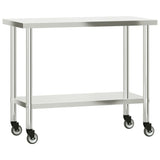 Vidaxl keukenwerktafel met wielen 110x55x85 cm roestvrij staal - afbeelding 2