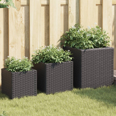 Vidaxl plantenbakken 3 st poly rattan zwart