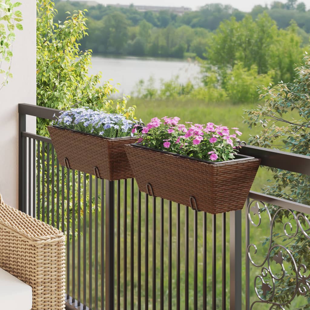 VidaXL Plantenbakken 2 st met haken poly rattan bruin