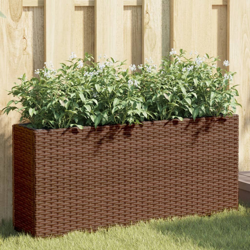 Vidaxl plantenbak met 2 potten 90x20x40 cm poly rattan bruin