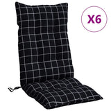 Vidaxl stoelkussens 6 st hoge rug ruitpatroon oxford stof zwart - afbeelding 2