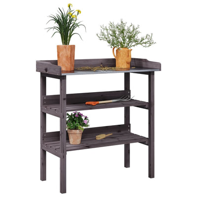 Vidaxl plantentafel met schappen 78x38x82,5 cm vurenhout grijs