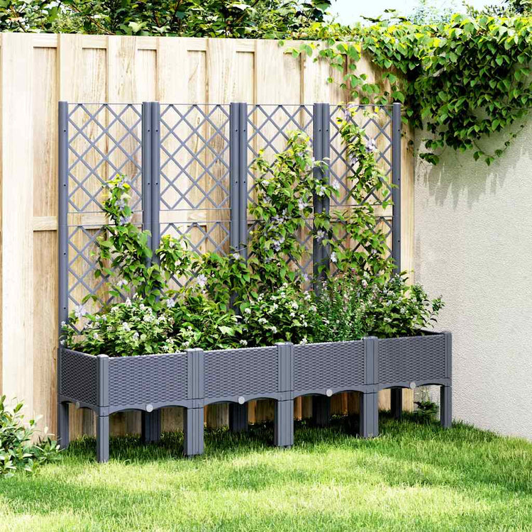 Vidaxl plantenbak met latwerk 160x40x142 cm polypropeen blauwgrijs