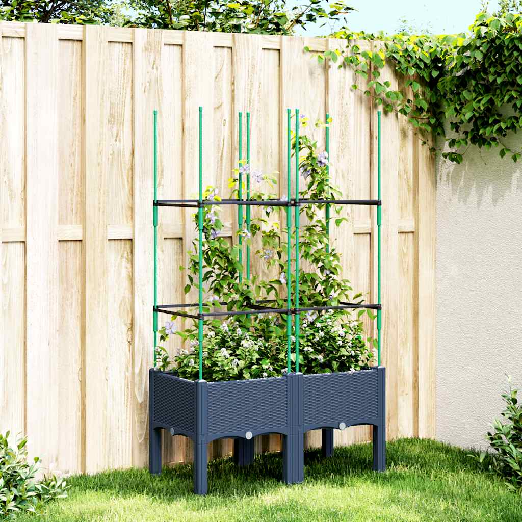 Vidaxl plantenbak met latwerk 80x40x142,5 cm polypropeen blauwgrijs