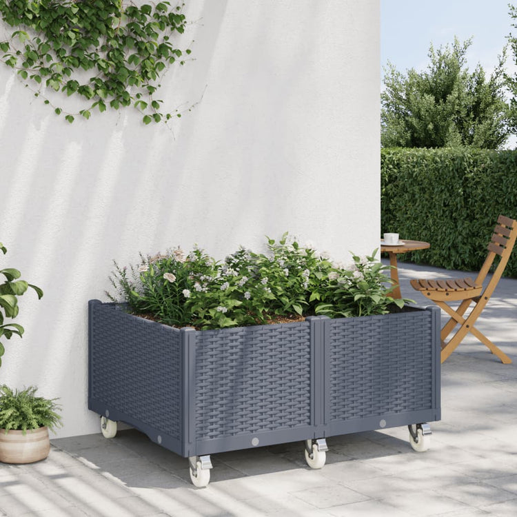 Vidaxl plantenbak met wielen 100x80x54 cm polypropeen blauwgrijs