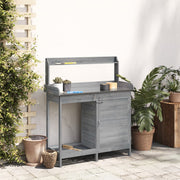 Vidaxl oppottafel met kast 110,5x45x124,5 cm massief vurenhout grijs - afbeelding 3