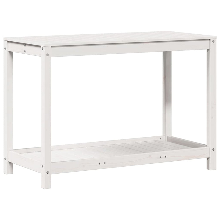 Vidaxl oppottafel met schap 108x50x75 cm massief grenenhout wit