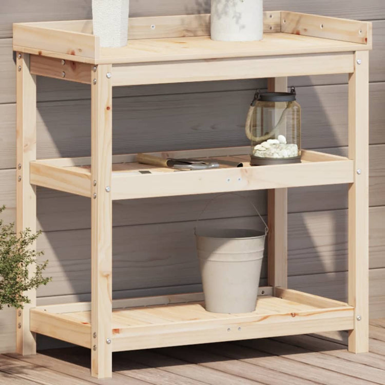 Vidaxl oppottafel met schappen 82,5x45x86,5 cm massief grenenhout