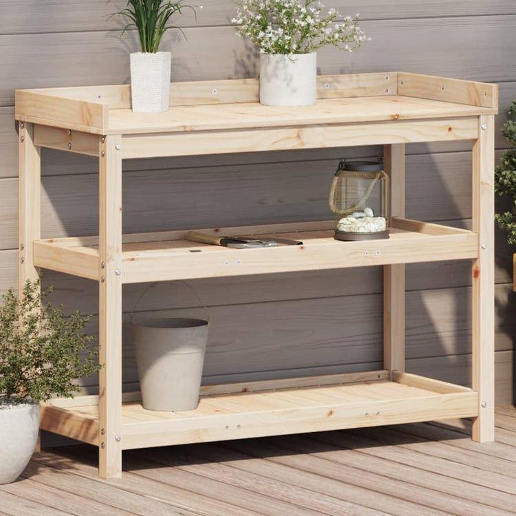Vidaxl oppottafel met schappen 108x45x86,5 cm massief grenenhout