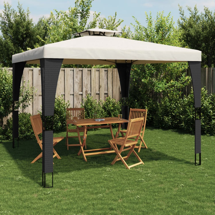 Vidaxl prieel met dubbel dak 2,98x2,98 m staal crèmekleurig