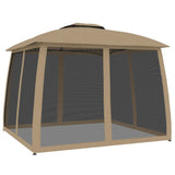 Vidaxl prieel zijwanden van gaas en dubbel dak 2,93x2,93 m staal taupe - afbeelding 2