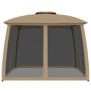 Vidaxl prieel zijwanden van gaas en dubbel dak 2,93x2,93 m staal taupe - afbeelding 3