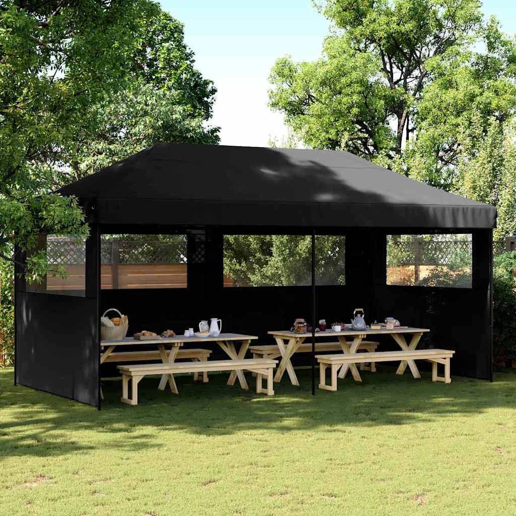 Vidaxl partytent inklapbaar pop-up met 3 zijwanden zwart