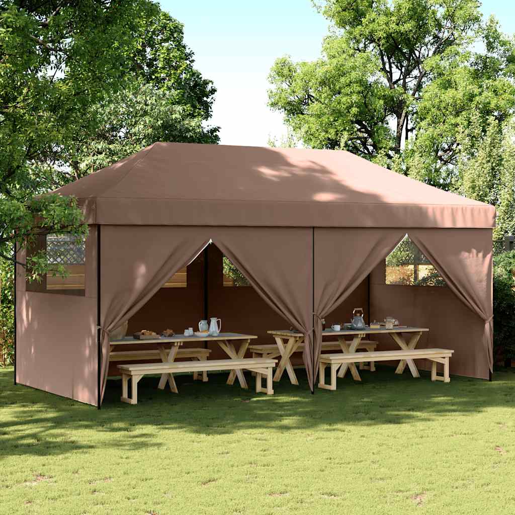 Vidaxl partytent inklapbaar pop-up met 4 zijwanden bruin