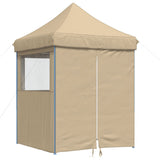 Vidaxl partytent inklapbaar pop-up met 4 zijwanden beige - afbeelding 2