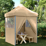 Vidaxl partytent inklapbaar pop-up met 4 zijwanden beige - afbeelding 1