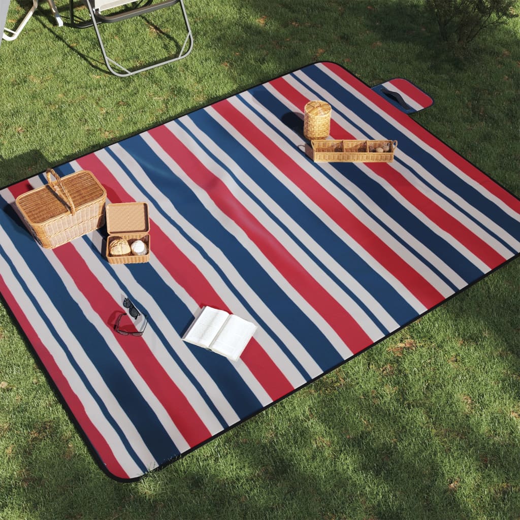 Vidaxl picknickkleed opvouwbaar strepen 200x150 cm fluweel blauw rood