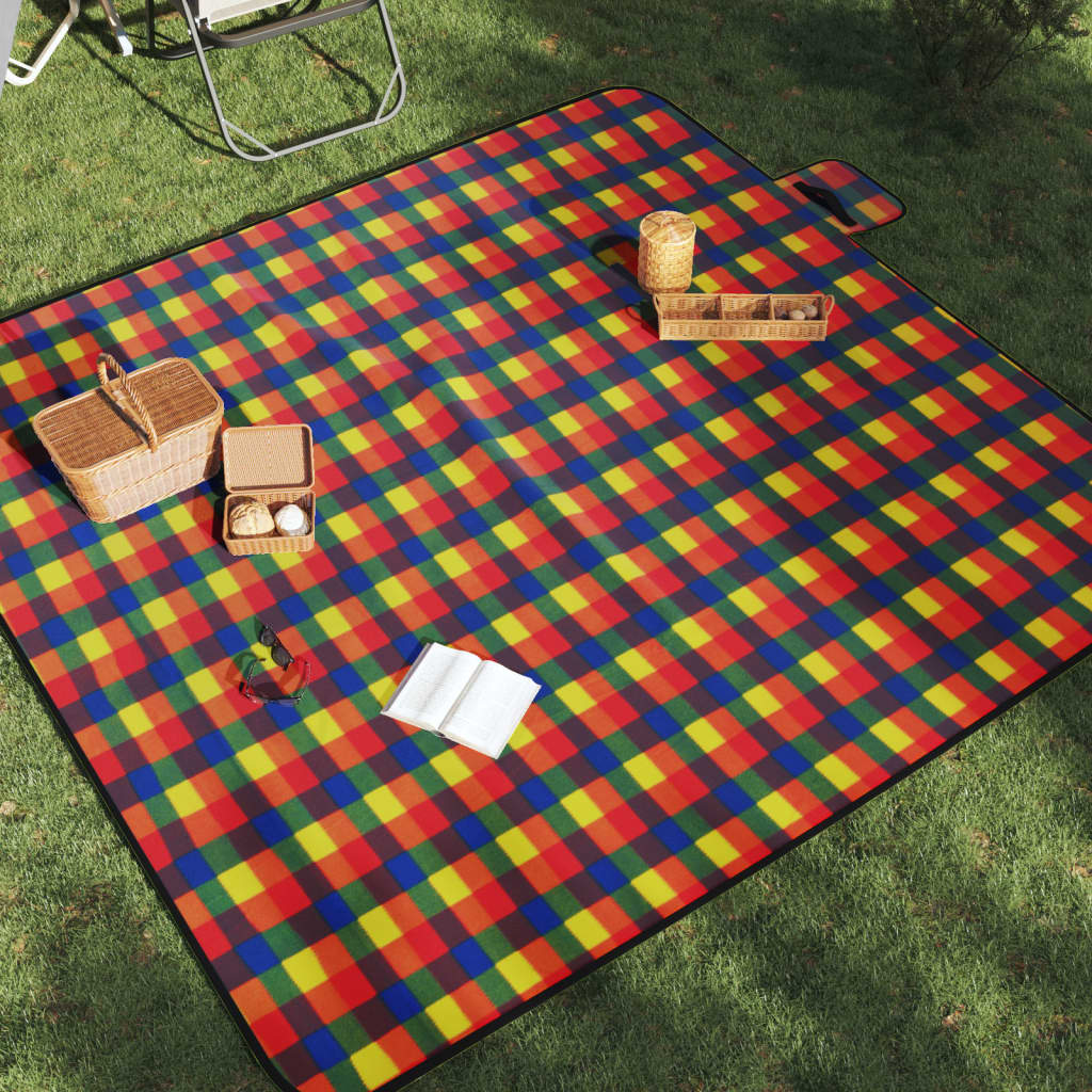 Vidaxl picknickkleed opvouwbaar geruit 200x200 cm fluweel meerkleurig