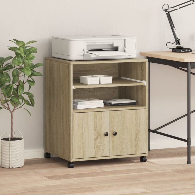 Vidaxl printerkastje met wielen 60x48x74 cm sonoma eikenkleurig