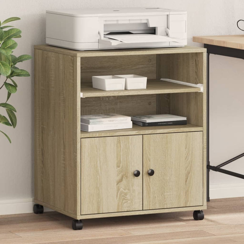 Vidaxl printerkastje met wielen 60x48x74 cm sonoma eikenkleurig
