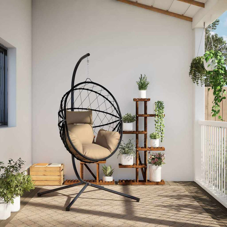 Vidaxl hangstoel met standaard rattan en staal taupe