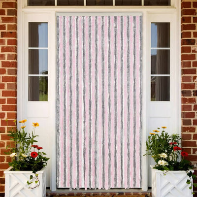 Vidaxl vliegengordijn 118x220 cm chenille zilvergrijs en roze