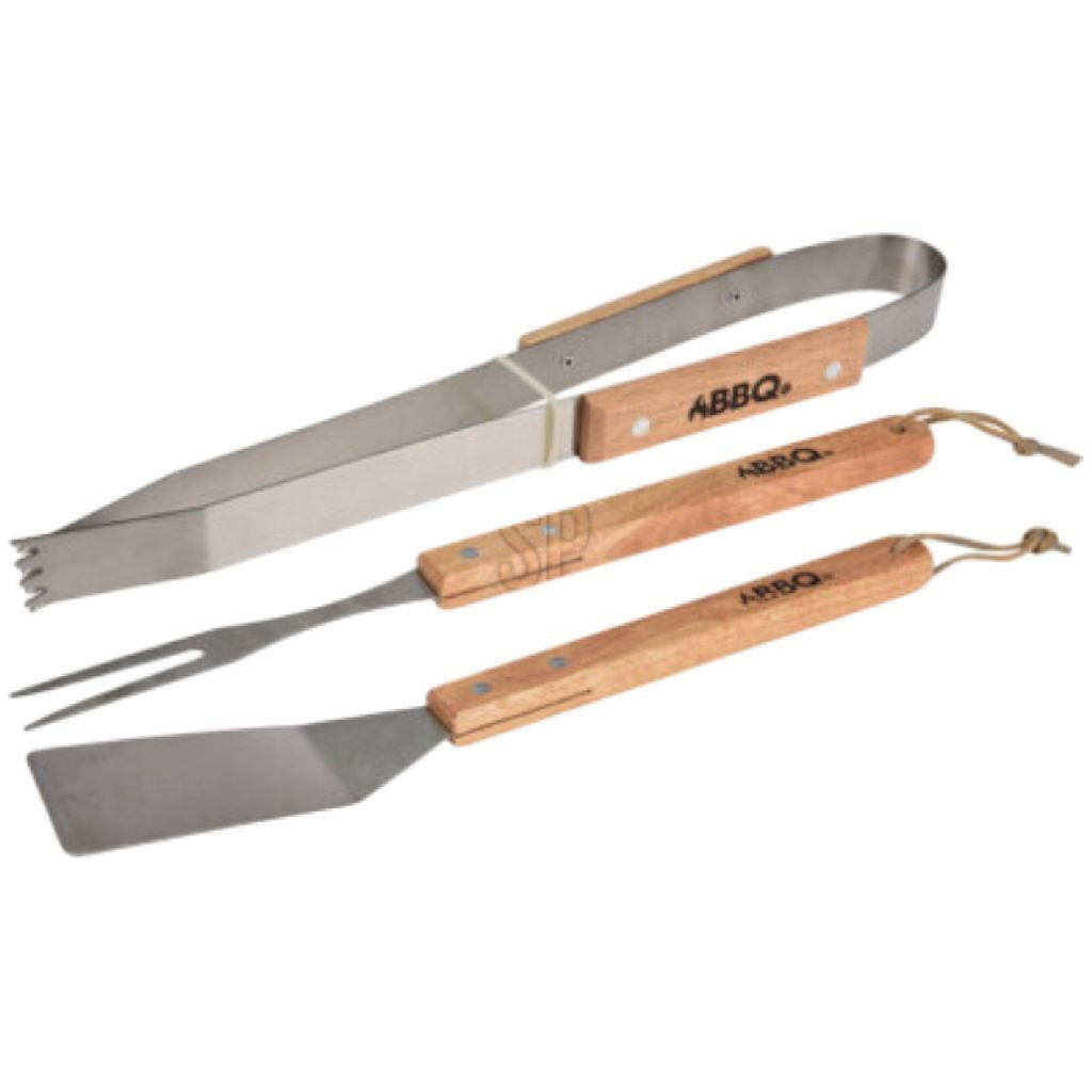 Bbq gereedschap set 3-delig rvs hout