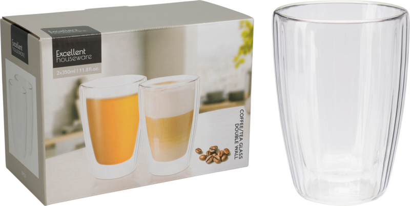 Dubbelwandig koffie-theeglas 350ml set 2 stuks in doos