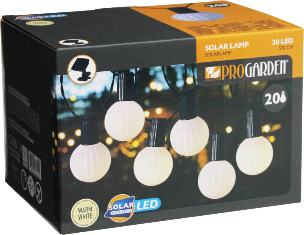Pro garden solar led lichtslinger 20 warm witte lampen 5,7 meter buitenverlichting op zonne-energie