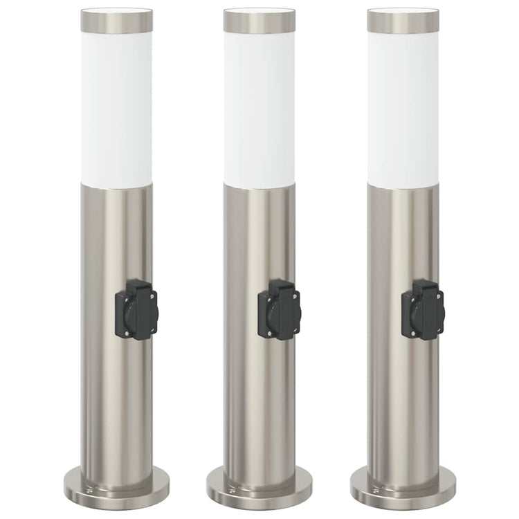 Vidaxl bolderverlichting met stopcontact 3 stuks 50 cm roestvrij staal ip44