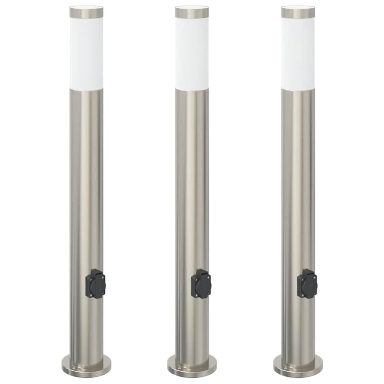 Vidaxl bolderverlichting met stopcontact 3 stuks 80 cm roestvrij staal ip44