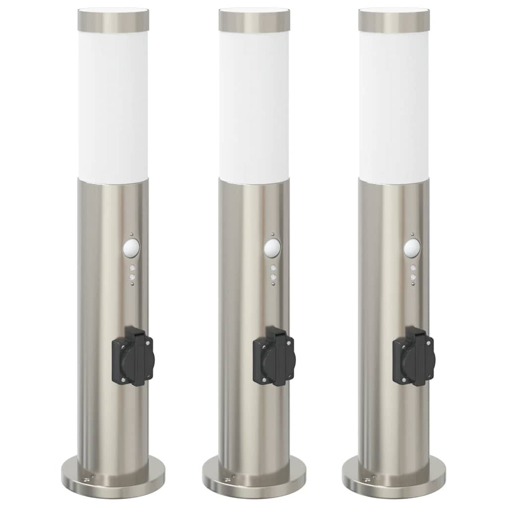 Vidaxl bolderverlichting met sensor en stopcontact 3 stuks 50 cm roestvrij staal ip44