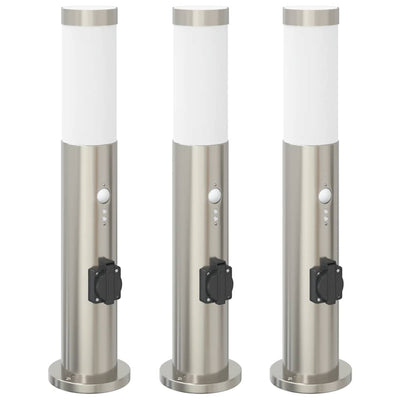 Vidaxl bolderverlichting met sensor en stopcontact 3 stuks 50 cm roestvrij staal ip44