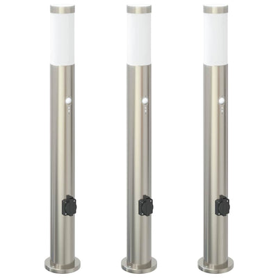 Vidaxl bolderverlichting met sensor en stopcontact 3 stuks 80 cm roestvrij staal ip44