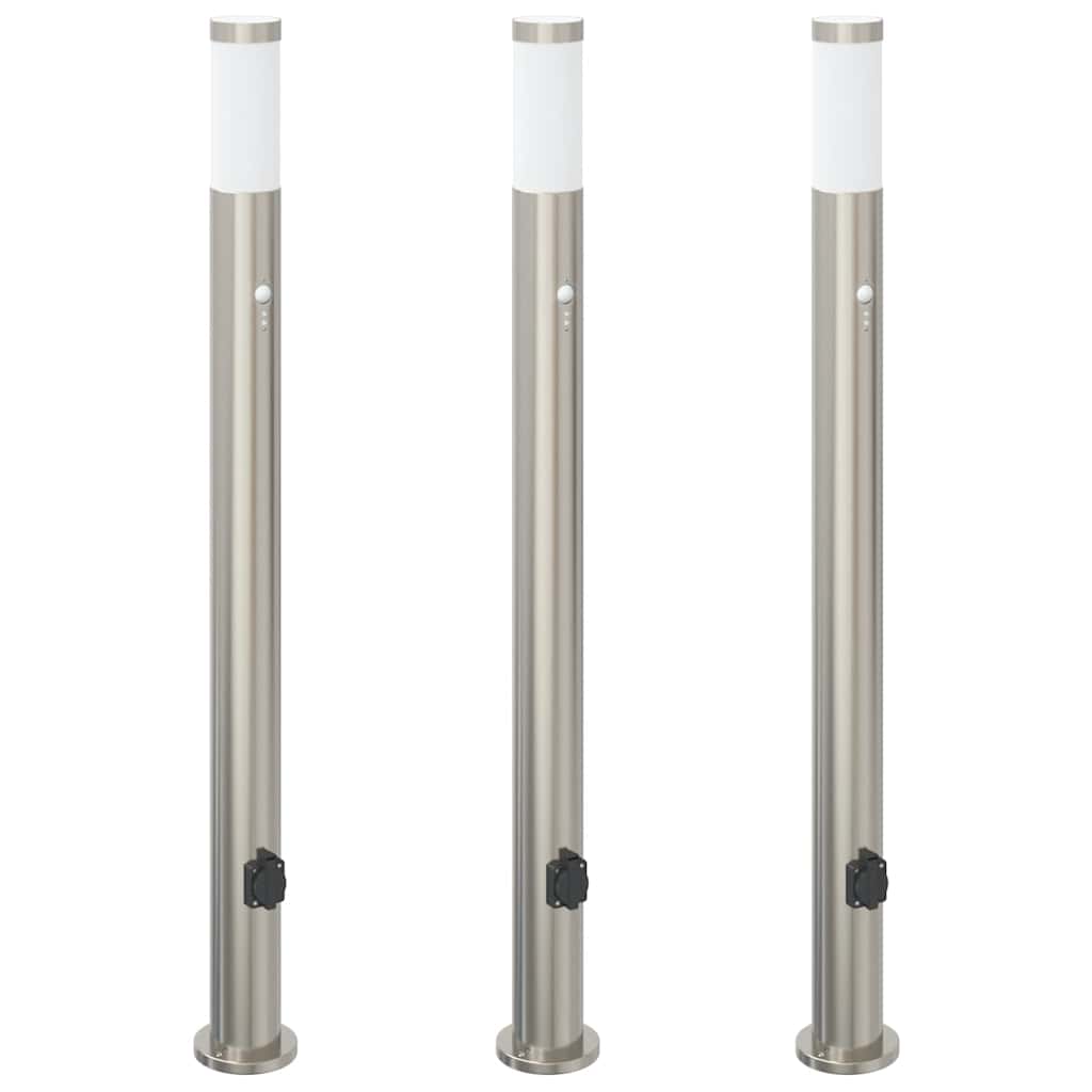 Vidaxl bolderverlichting met sensor en stopcontact 3 stuks 110 cm roestvrij staal ip44