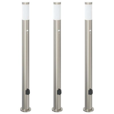 Vidaxl bolderverlichting met sensor en stopcontact 3 stuks 110 cm roestvrij staal ip44