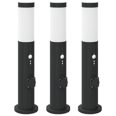 Vidaxl bolderverlichting met sensor en stopcontact 3 stuks 50 cm roestvrij staal ip44
