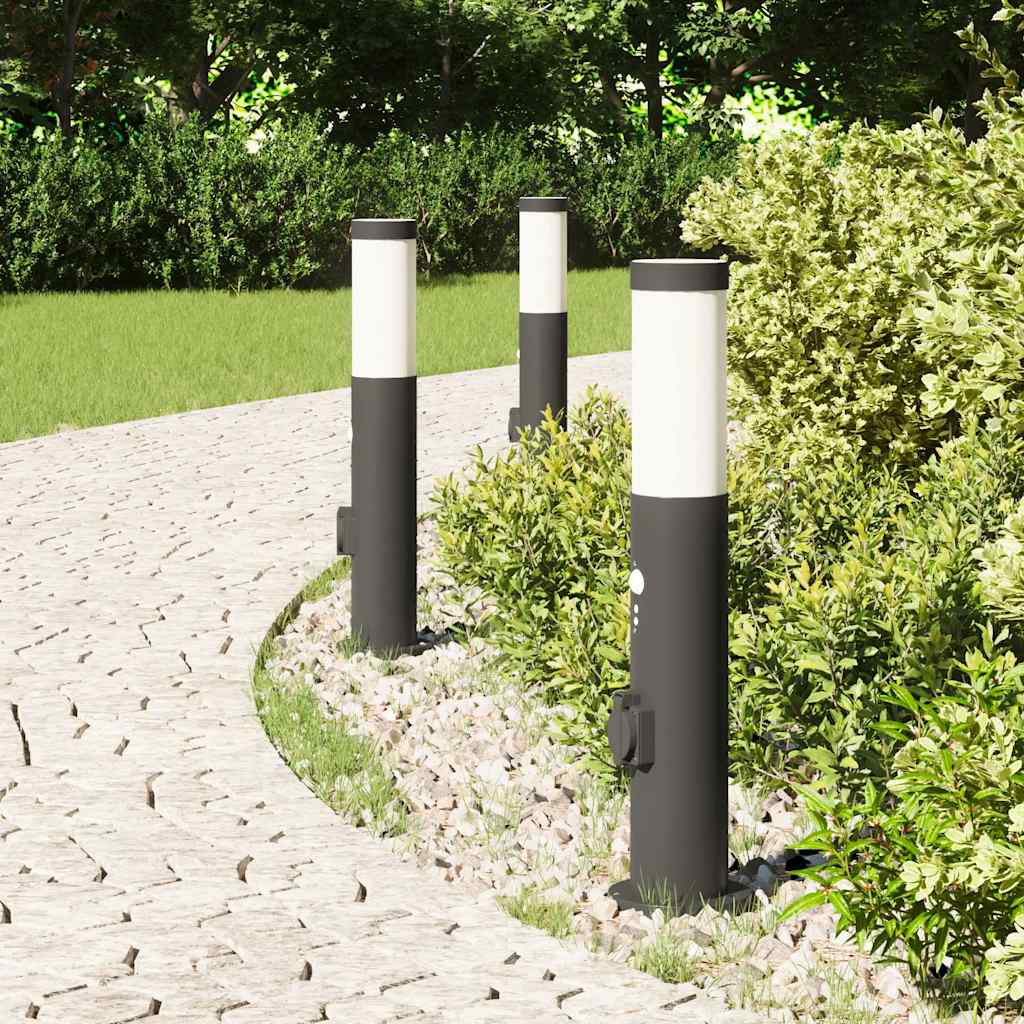 Vidaxl bolderverlichting met sensor en stopcontact 3 stuks 50 cm roestvrij staal ip44