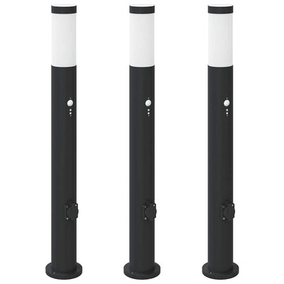 Vidaxl bolderverlichting met sensor en stopcontact 3 stuks 80 cm roestvrij staal ip44