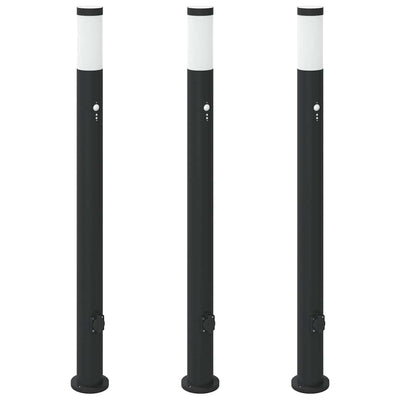 Vidaxl bolderverlichting met sensor en stopcontact 3 stuks 110 cm roestvrij staal ip44