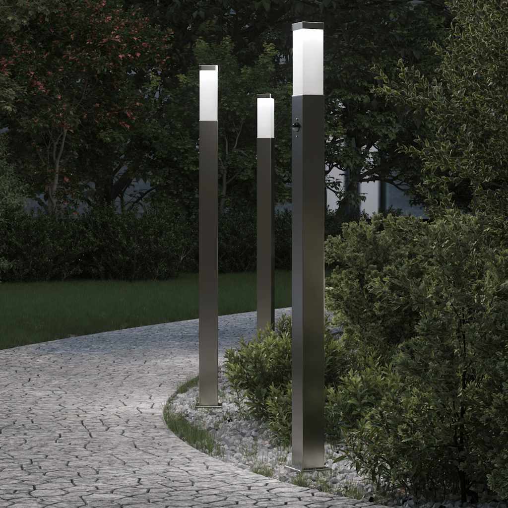 Vidaxl bolderverlichting met sensor 3 stuks 110 cm rvs ip44