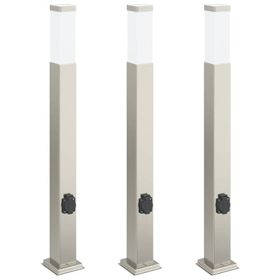 Vidaxl bolderverlichting met stopcontact 3 stuks 80 cm rvs ip44