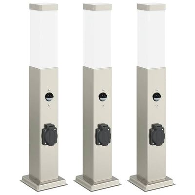 Vidaxl bolderverlichting met sensor en stopcontact 3 stuks 50 cm roestvrij staal ip44