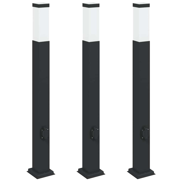 Vidaxl bolderverlichting met stopcontact 3 stuks 80 cm zwart ip44