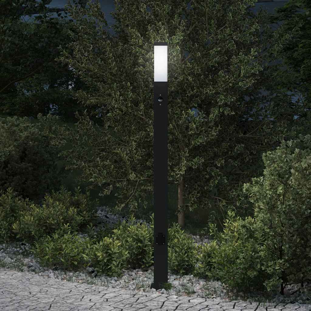 Vidaxl bolderarmatuur met sensor en stopcontact 110 cm zwart ip44
