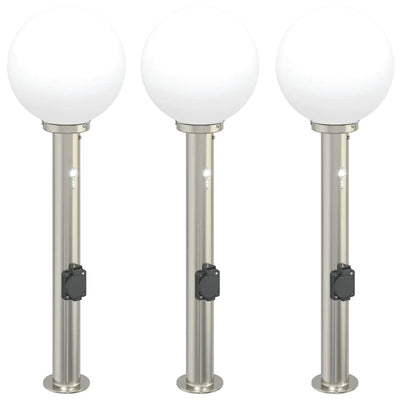 Vidaxl bolderverlichting met sensor en stopcontact 3 stuks 80 cm roestvrij staal ip44